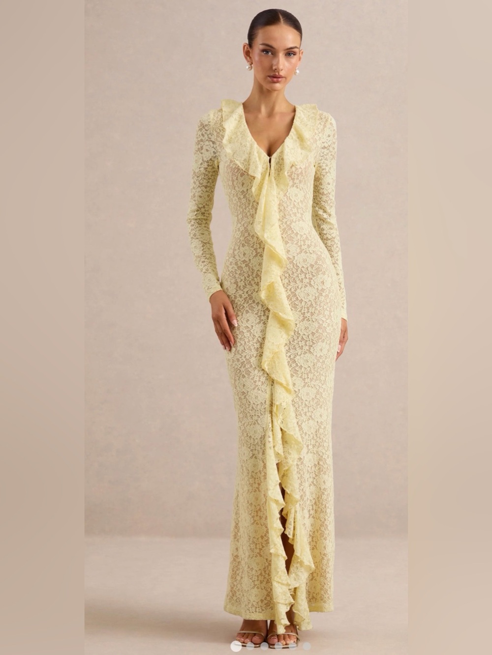 EXELIA
Lemon Lace Plunge-Neck Maxi Dress With Long-Sleeves
